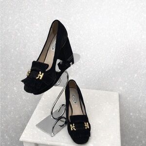 TOD’S Black Heels with Gold Accents